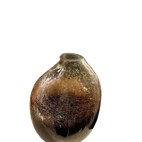 Italian Hand Blown Vase Murano Style 17.5” Amber Crackle Heavy Vintage - Picture 3 of 8